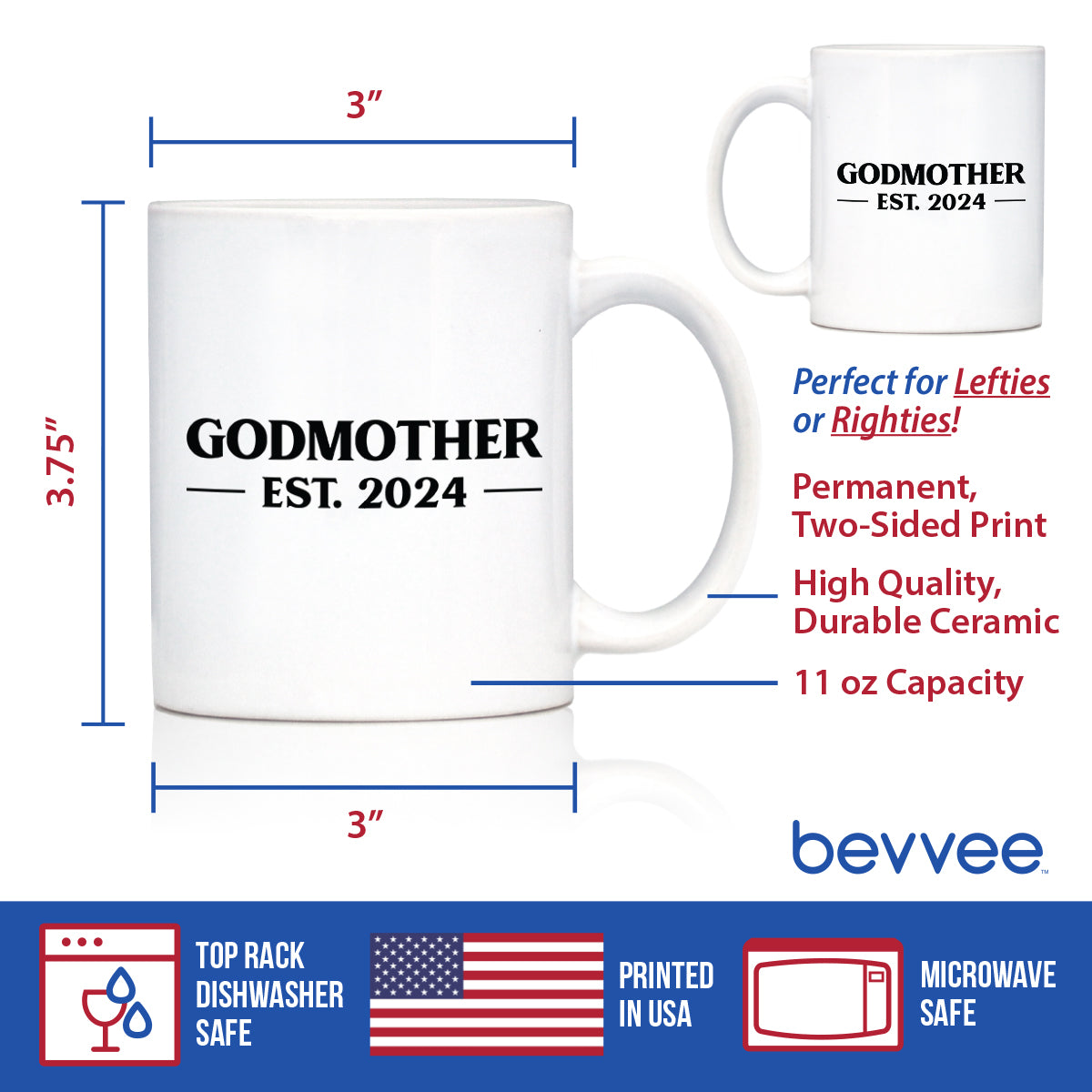 Godmother Est 2024 - New Godmother Coffee Mug Proposal Gift for First Time Godparents - Bold