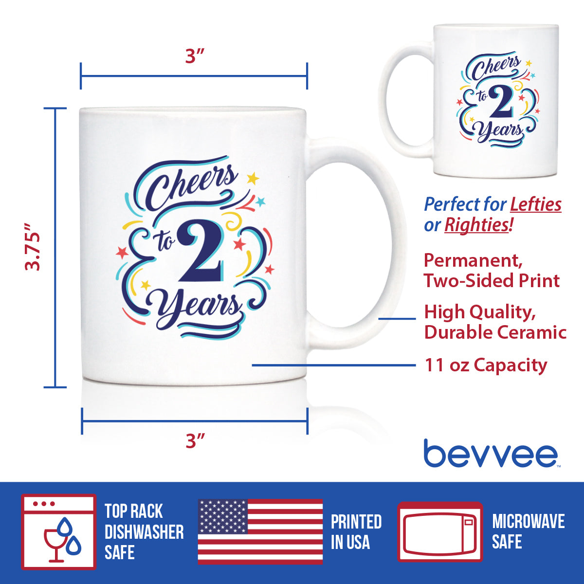 Cheers to 2 Years - Coffee Mug Gifts for Women & Men - 2nd Anniversary Party Decor