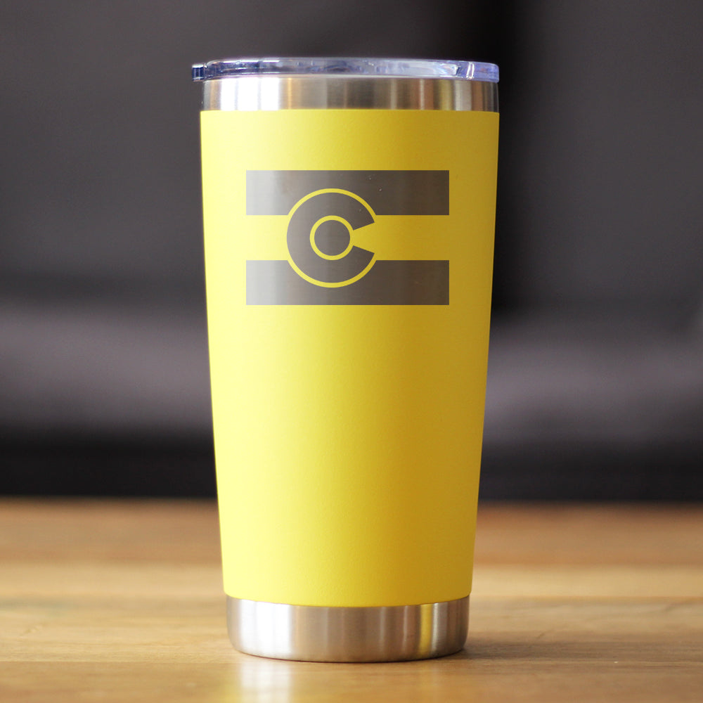 Colorado Flag - Insulated Coffee Tumbler Cup with Sliding Lid - Stainless Steel Insulated Mug - Cute Outdoor Camping Mug