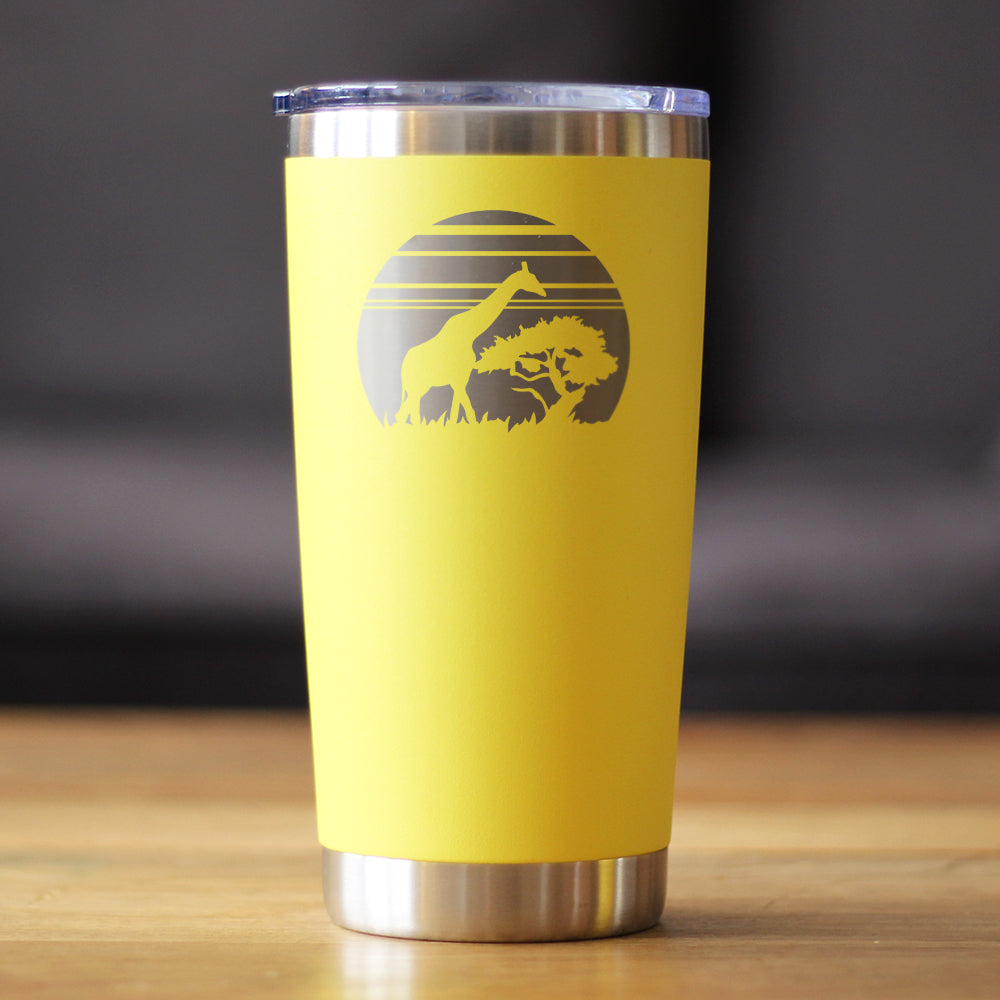 Giraffe Sunset - Insulated Coffee Tumbler Cup with Sliding Lid - Stainless Steel Travel Mug - Unique Safari Gifts for Women and Men