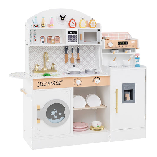 Kids Kitchen Set Wooden with Coffee Makers and Accessories-White