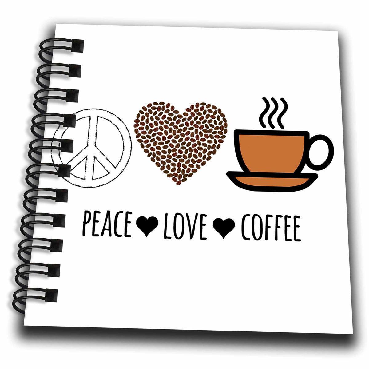 3dRose Peace Love Coffee with peace sign, coffee beans heart, and... - Drawing Books (db_337863)