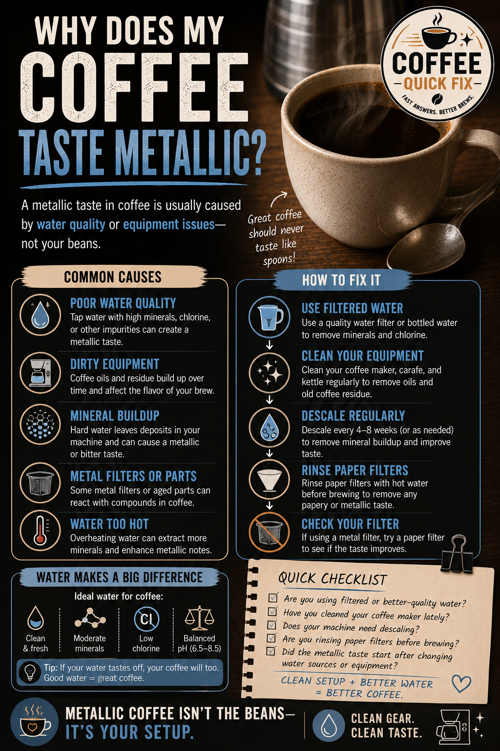 Why does my coffee taste metallic?