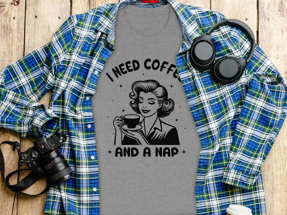 Retro Woman I Need Coffee And A Nap Graphic Design T-Shirt