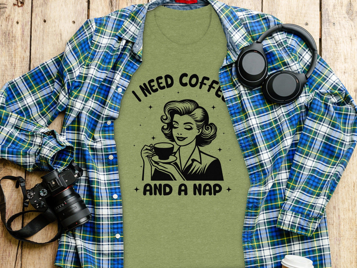 Retro Woman I Need Coffee And A Nap Graphic Design T-Shirt
