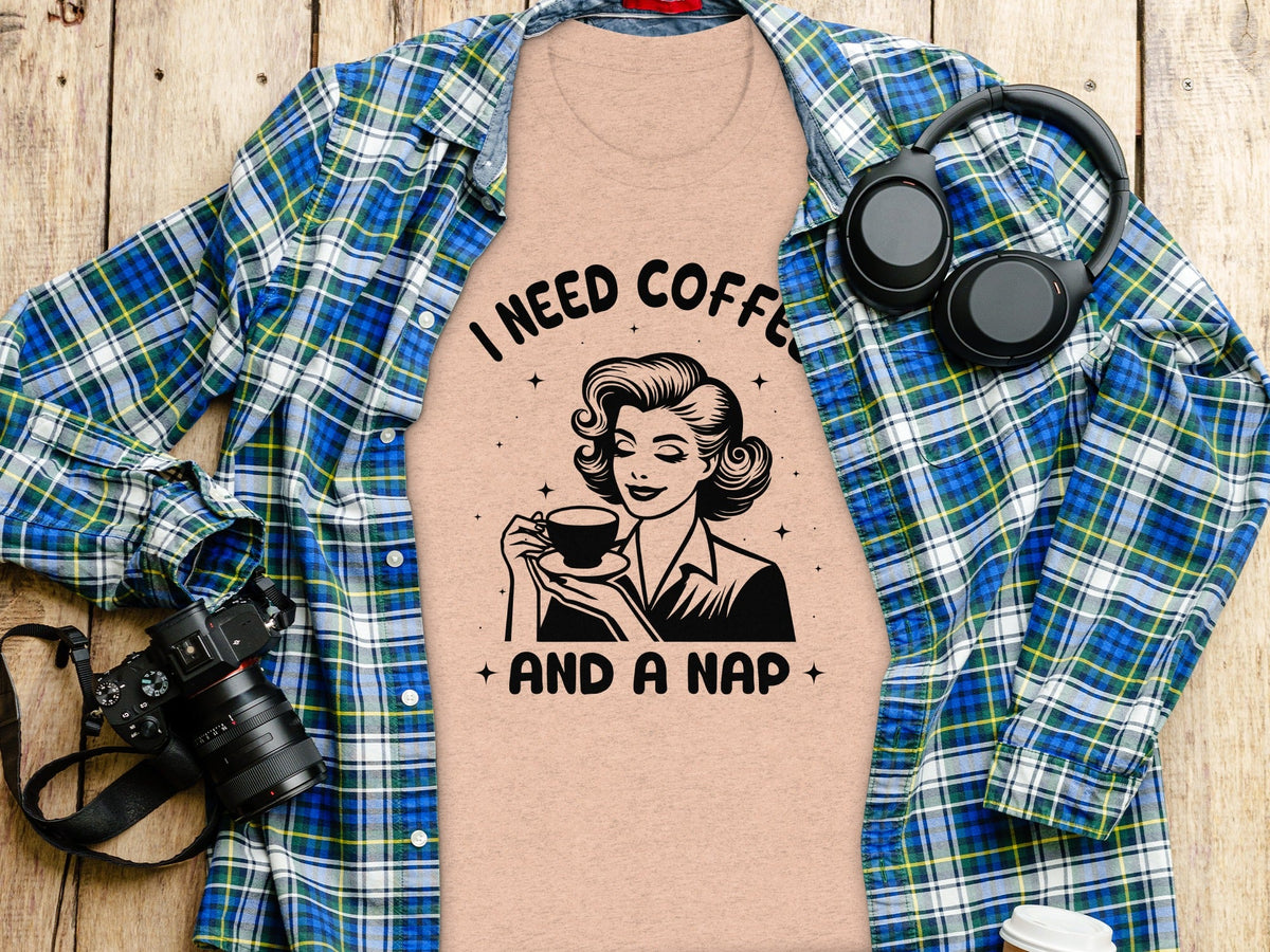 Retro Woman I Need Coffee And A Nap Graphic Design T-Shirt