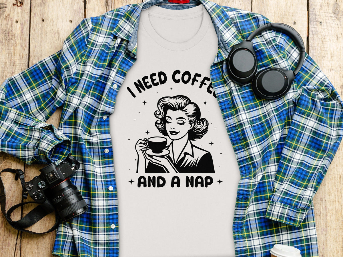 Retro Woman I Need Coffee And A Nap Graphic Design T-Shirt