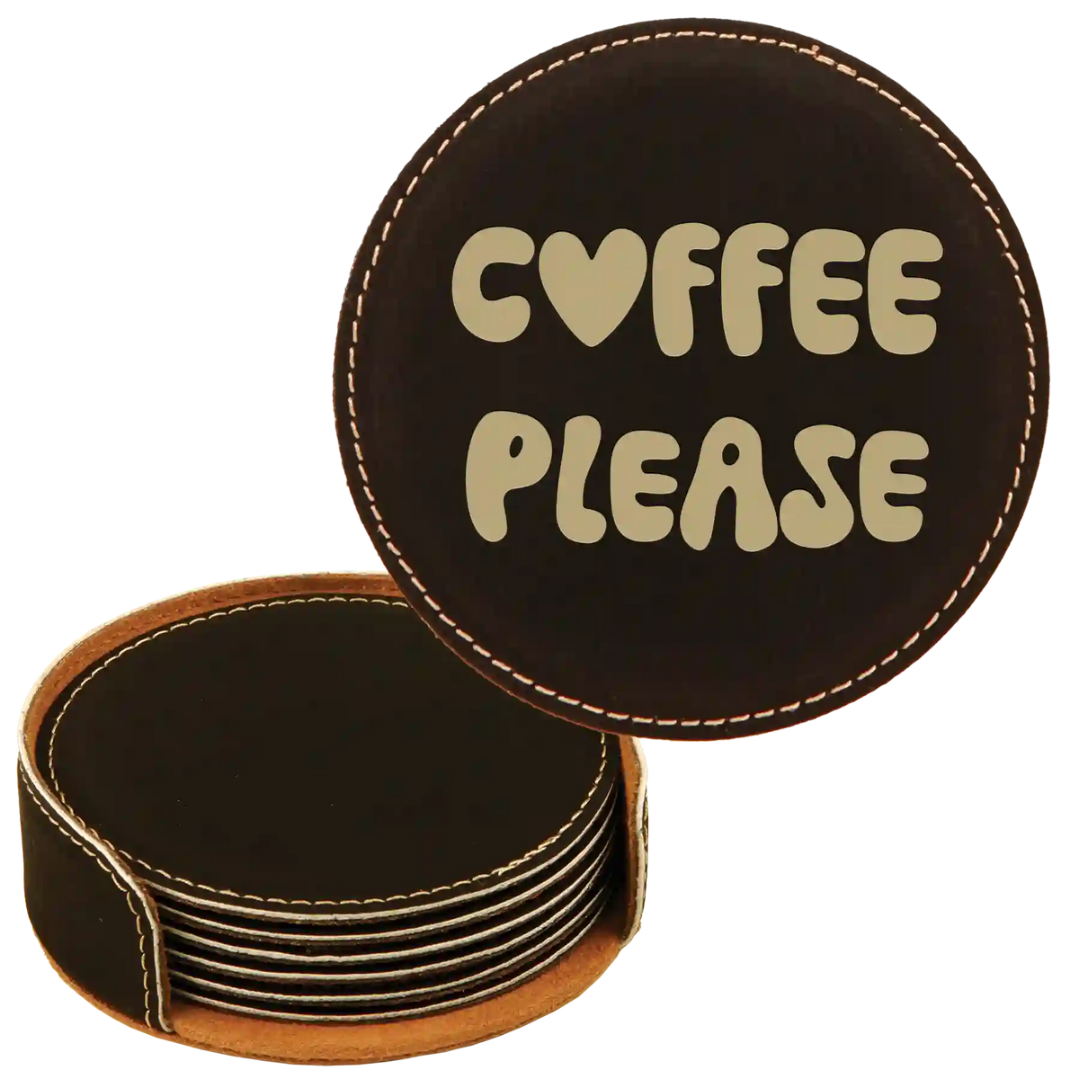 Groovy Coffee Round Leatherette Coasters Set of 6 | Black/Gold