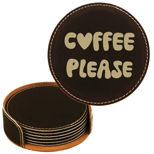 Groovy Coffee Round Leatherette Coasters Set of 6 | Black/Gold