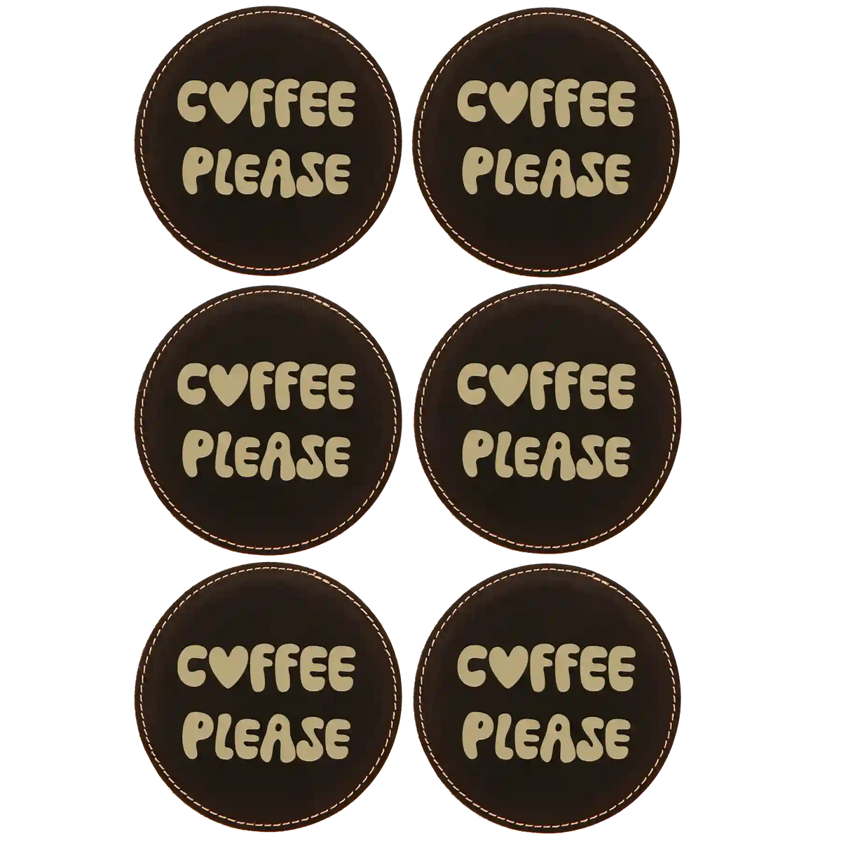 Groovy Coffee Round Leatherette Coasters Set of 6 | Black/Gold