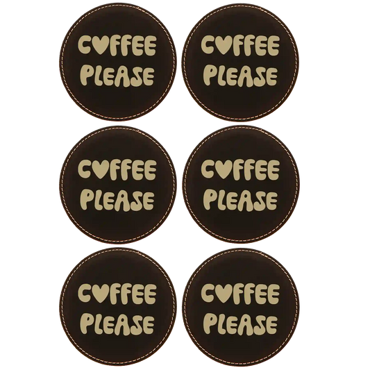 Groovy Coffee Round Leatherette Coasters Set of 6 | Black/Gold
