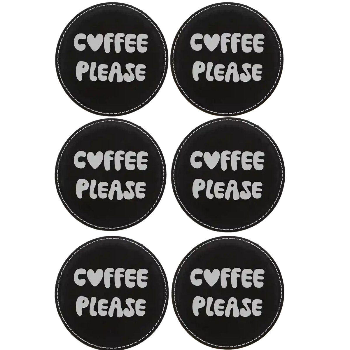 Groovy Coffee Round Leatherette Coasters Set of 6 | Black/Silver