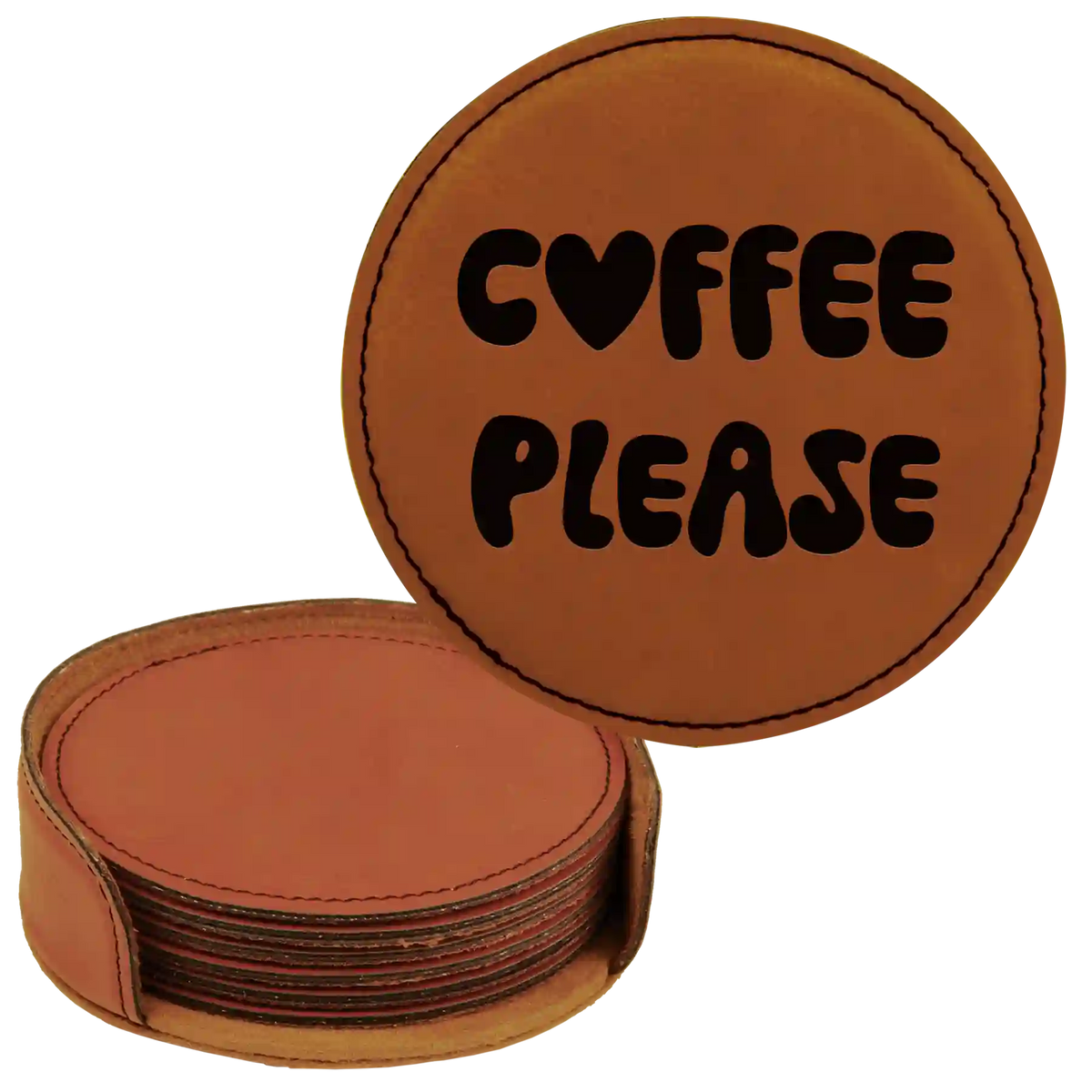 Groovy Coffee Round Leatherette Coasters Set of 6 | Rawhide