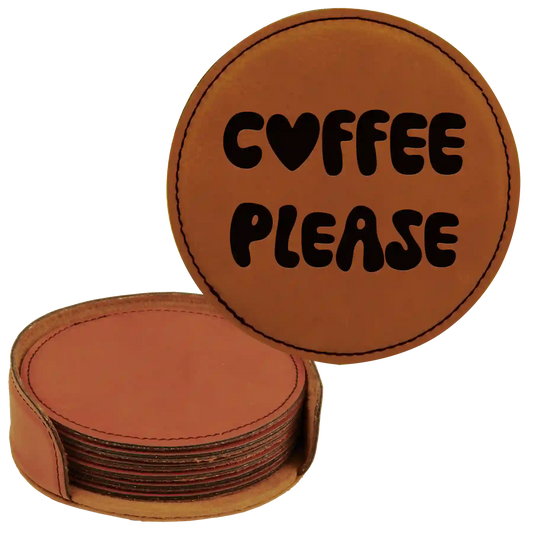 Groovy Coffee Round Leatherette Coasters Set of 6 | Rawhide