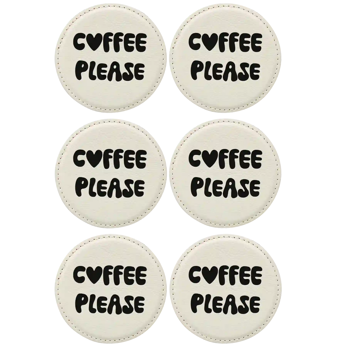 Groovy Coffee Round Leatherette Coasters Set of 6 | White