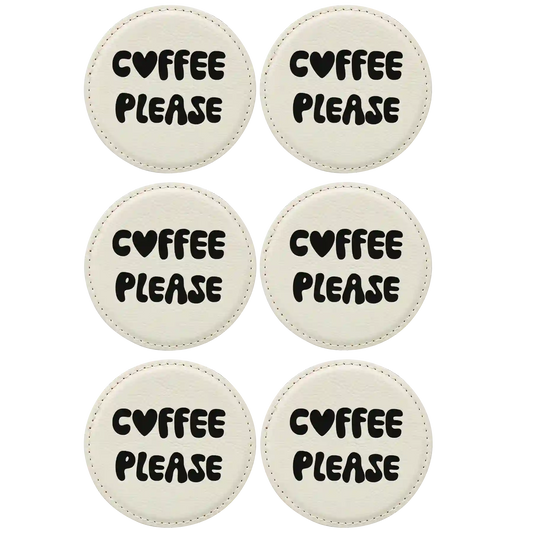Groovy Coffee Round Leatherette Coasters Set of 6 | White
