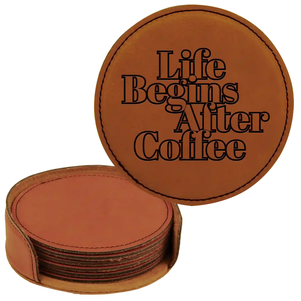 Coffee Themed 6 Pack 1 Round Leatherette Coasters Set of 6 | Rawhide