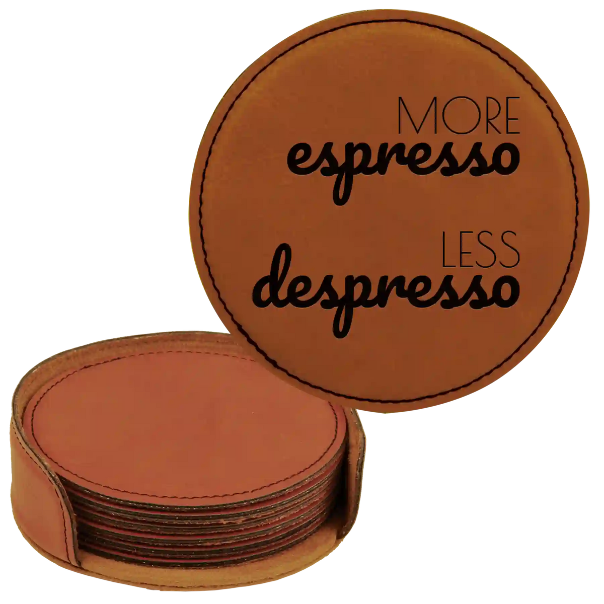 Coffee Themed 6 Pack 2 Round Leatherette Coasters Set of 6 | Rawhide