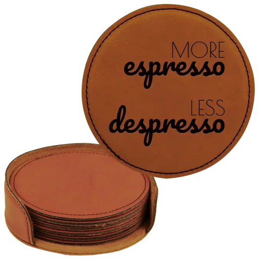 Coffee Themed 6 Pack 2 Round Leatherette Coasters Set of 6 | Rawhide