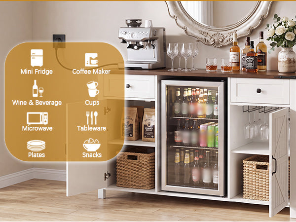 Farmhouse Coffee Bar with Mini Fridge Space and Charging Station