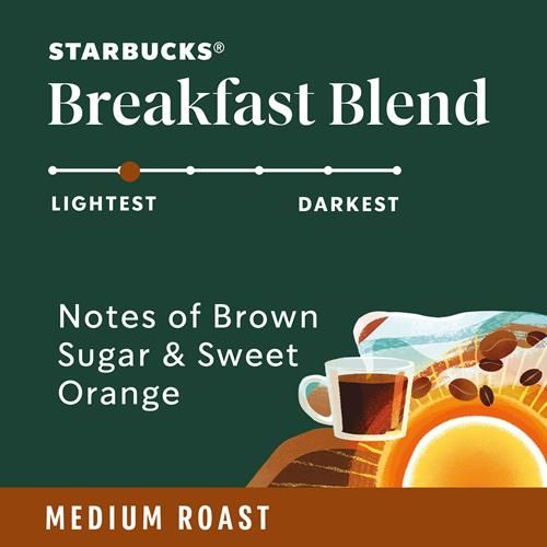 Starbucks K-Cup Coffee Pods, Medium Roast Coffee, Breakfast Blend, 100% Arabica, 1 Box (10 Pods)