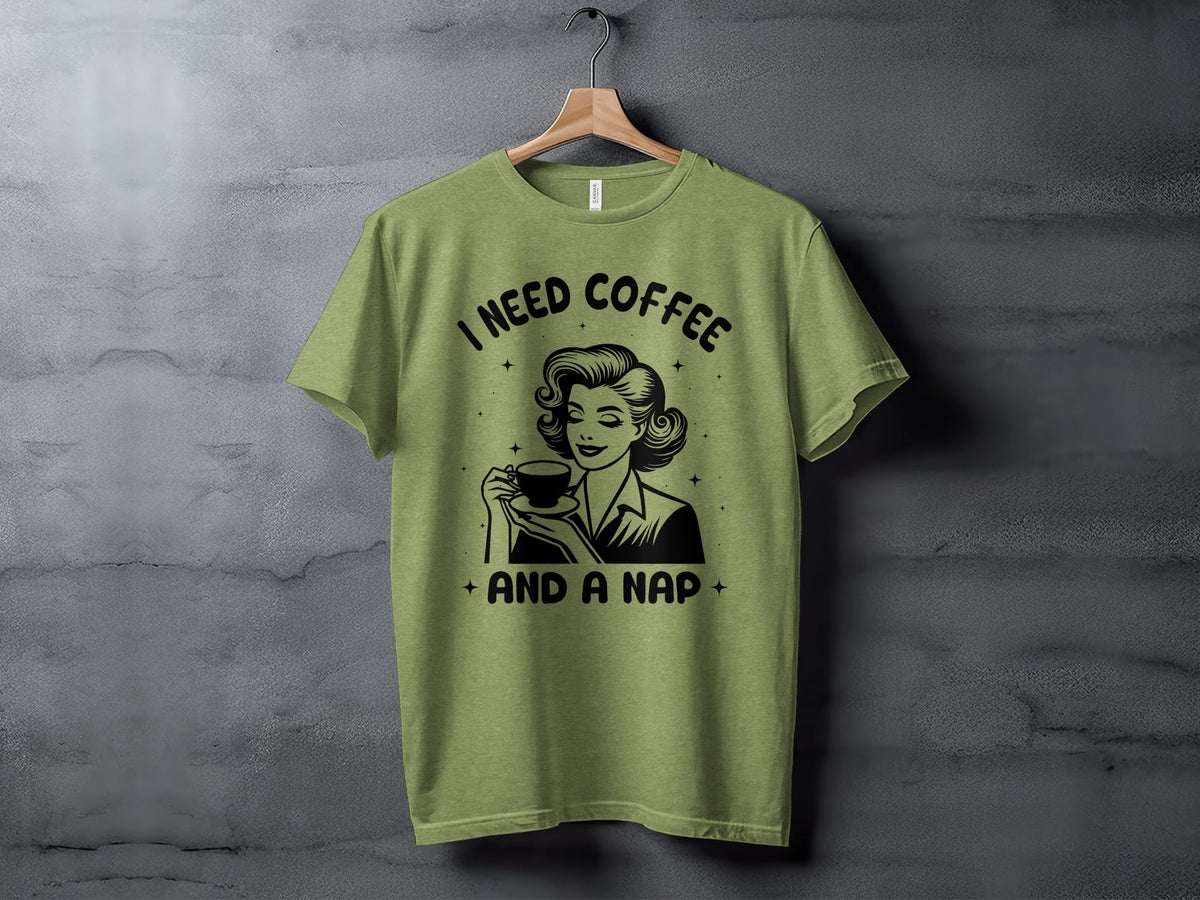 Retro Woman I Need Coffee And A Nap Graphic Design T-Shirt