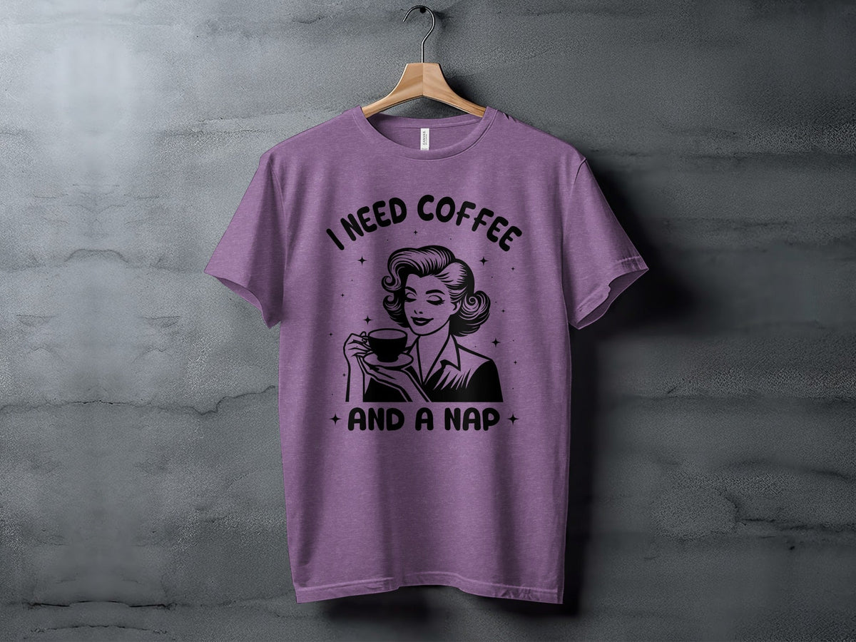 Retro Woman I Need Coffee And A Nap Graphic Design T-Shirt