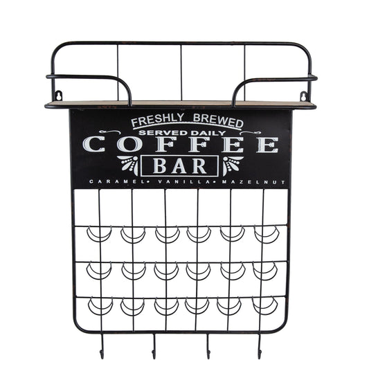 Floating Coffee Bar Shelf with Coffee Pod Holder and Storage Shelf - Black
