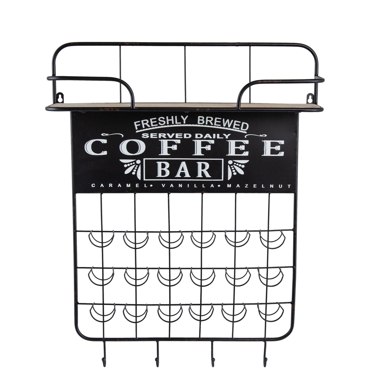 Floating Coffee Bar Shelf With Coffee Pod Holder, Hooks And Storage Shelf - Black