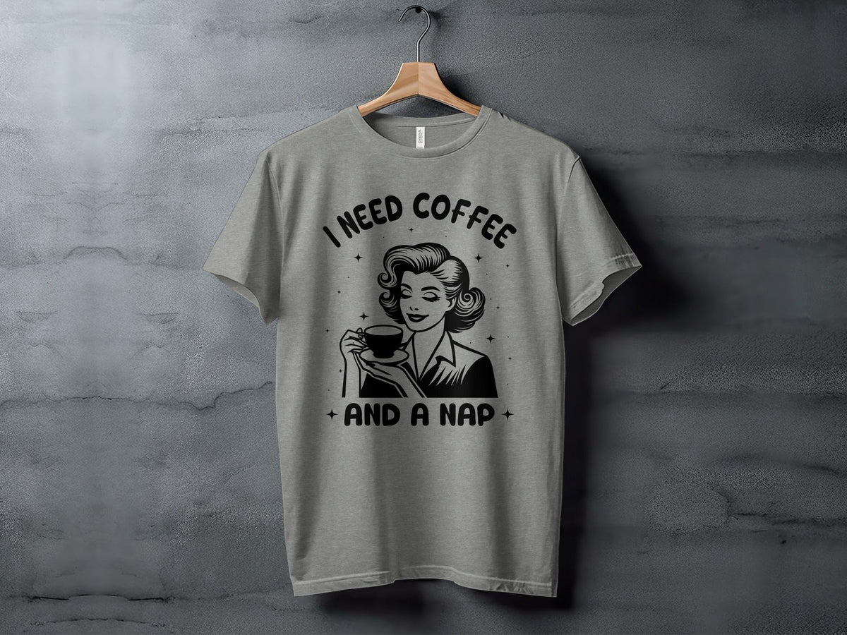 Retro Woman I Need Coffee And A Nap Graphic Design T-Shirt