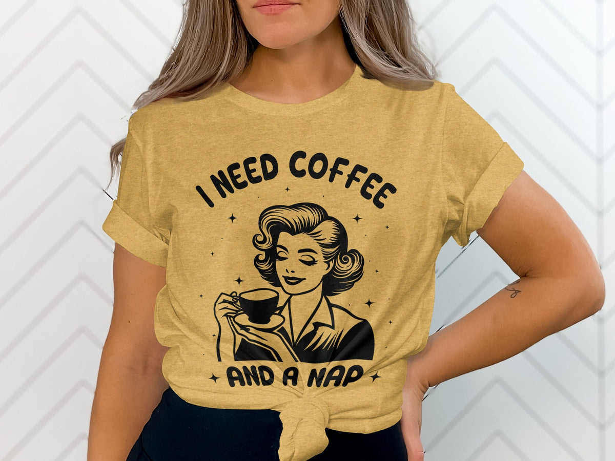 Retro Woman I Need Coffee And A Nap Graphic Design T-Shirt