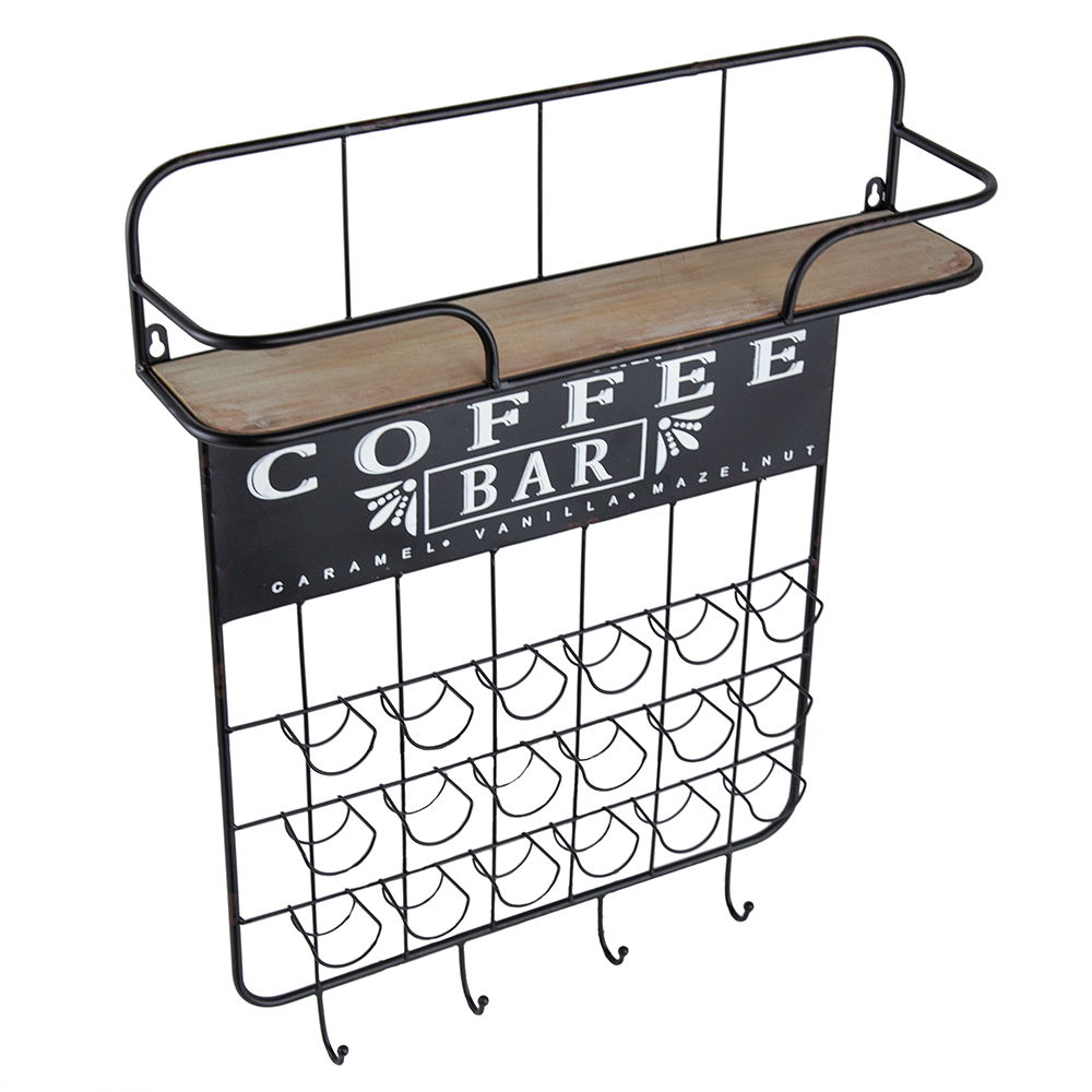 Floating Coffee Bar Shelf with Coffee Pod Holder and Storage Shelf - Black