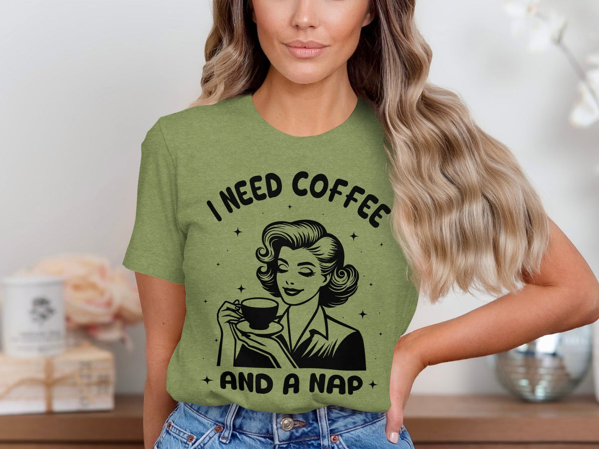 Retro Woman I Need Coffee And A Nap Graphic Design T-Shirt