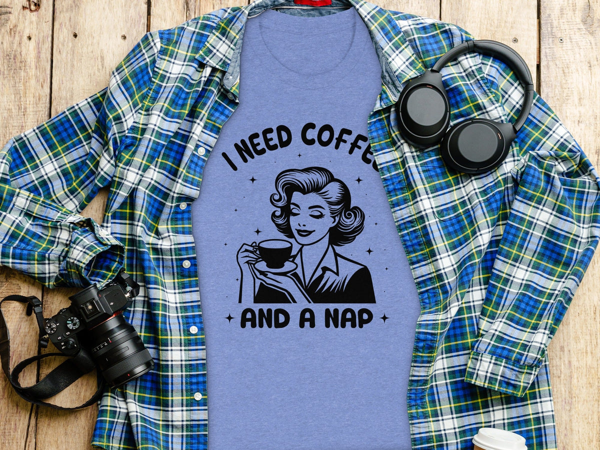 Retro Woman I Need Coffee And A Nap Graphic Design T-Shirt