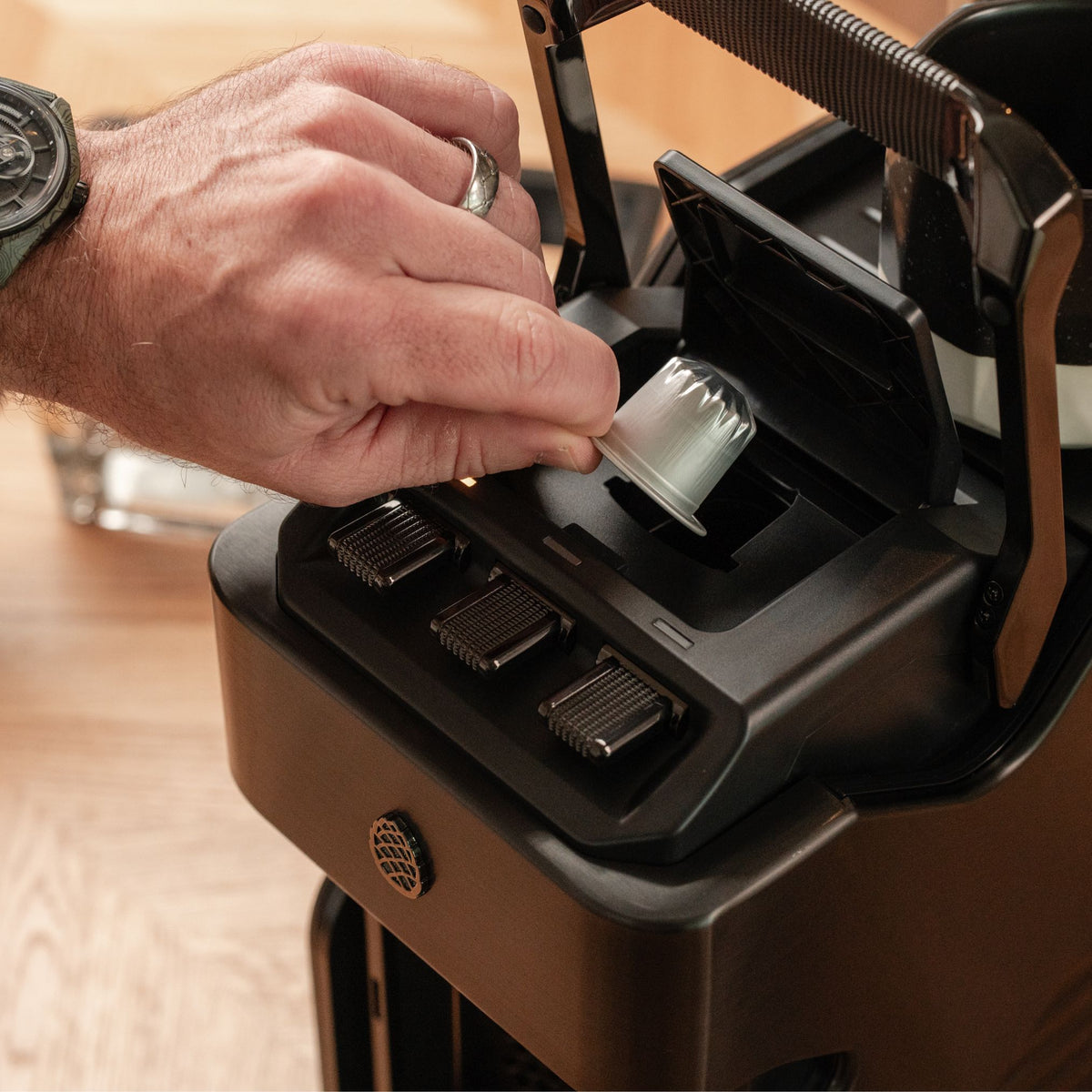 Line1 Espresso and Coffee Machine: Brushed Nickel & Grain