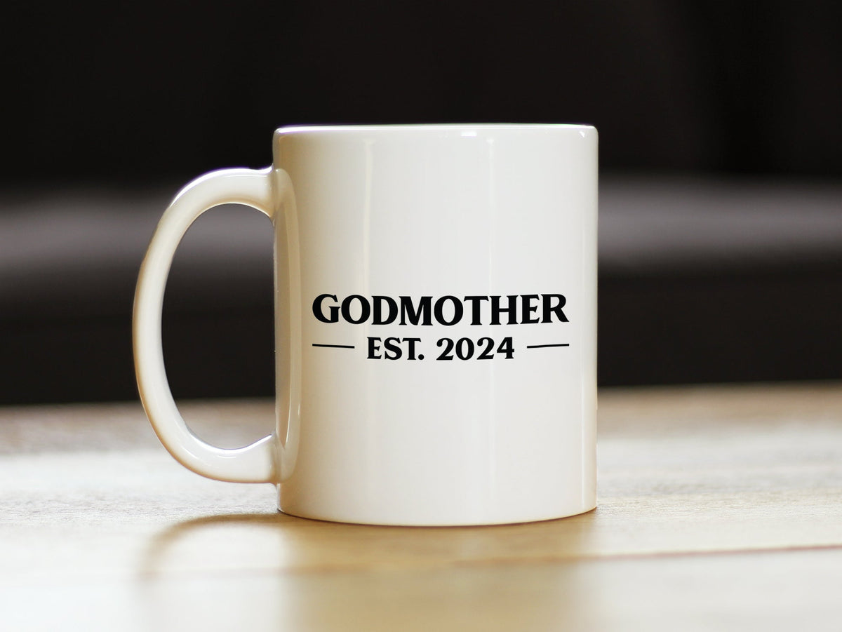 Godmother Est 2024 - New Godmother Coffee Mug Proposal Gift for First Time Godparents - Bold