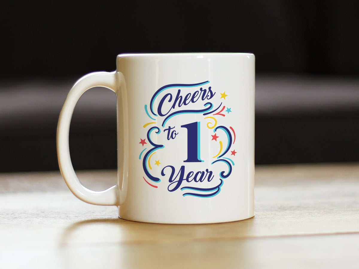 Cheers to 1 Year - Coffee Mug Gifts for Women & Men - 1st Anniversary Party Decor