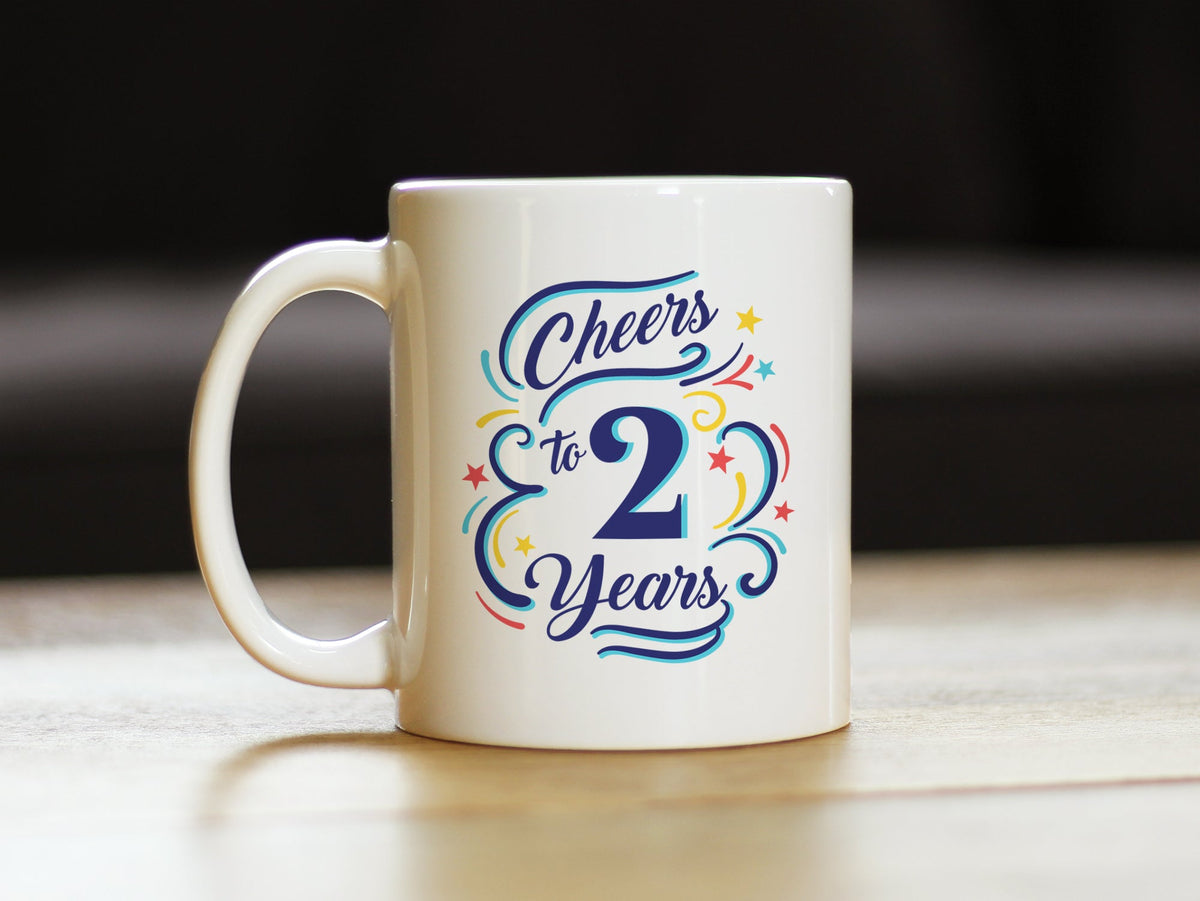 Cheers to 2 Years - Coffee Mug Gifts for Women & Men - 2nd Anniversary Party Decor