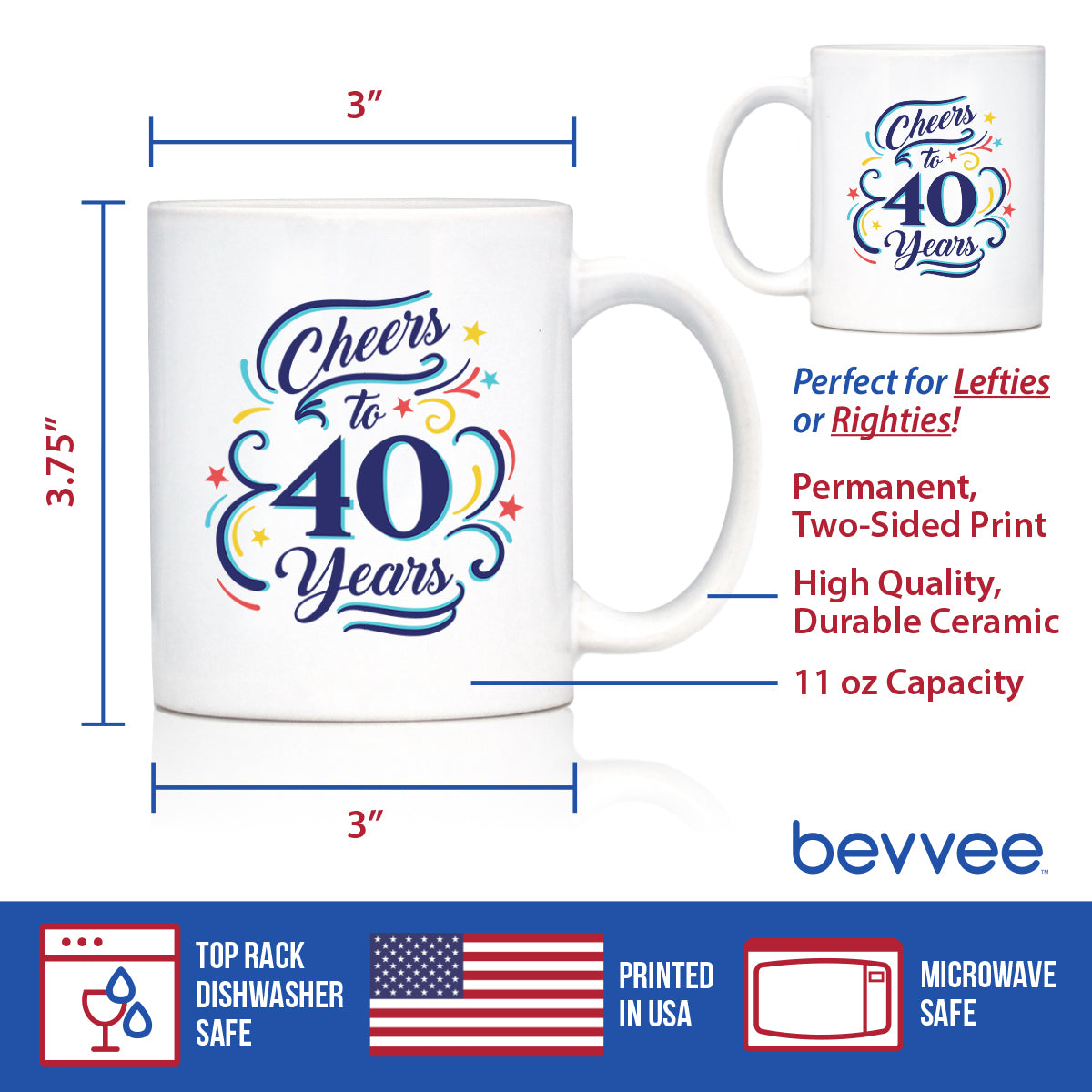 Cheers to 40 Years - Coffee Mug Gifts for Women & Men - 40th Anniversary Party Decor