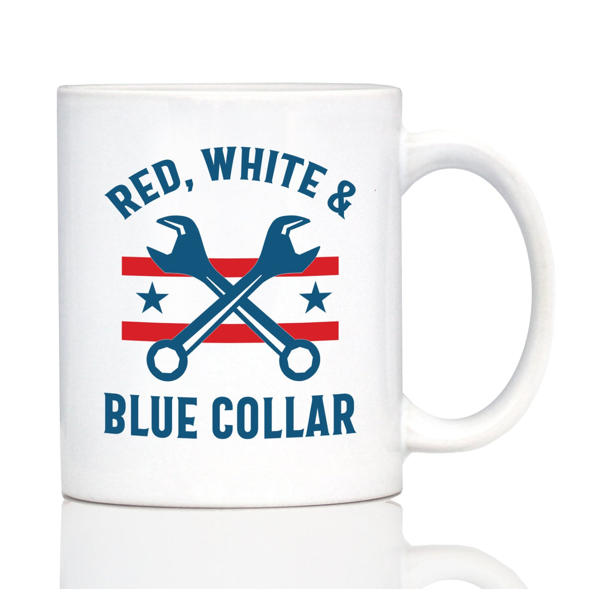 Red White & Blue Collar Coffee Mug Gifts for American Patriots White Ceramic Coffee Cup