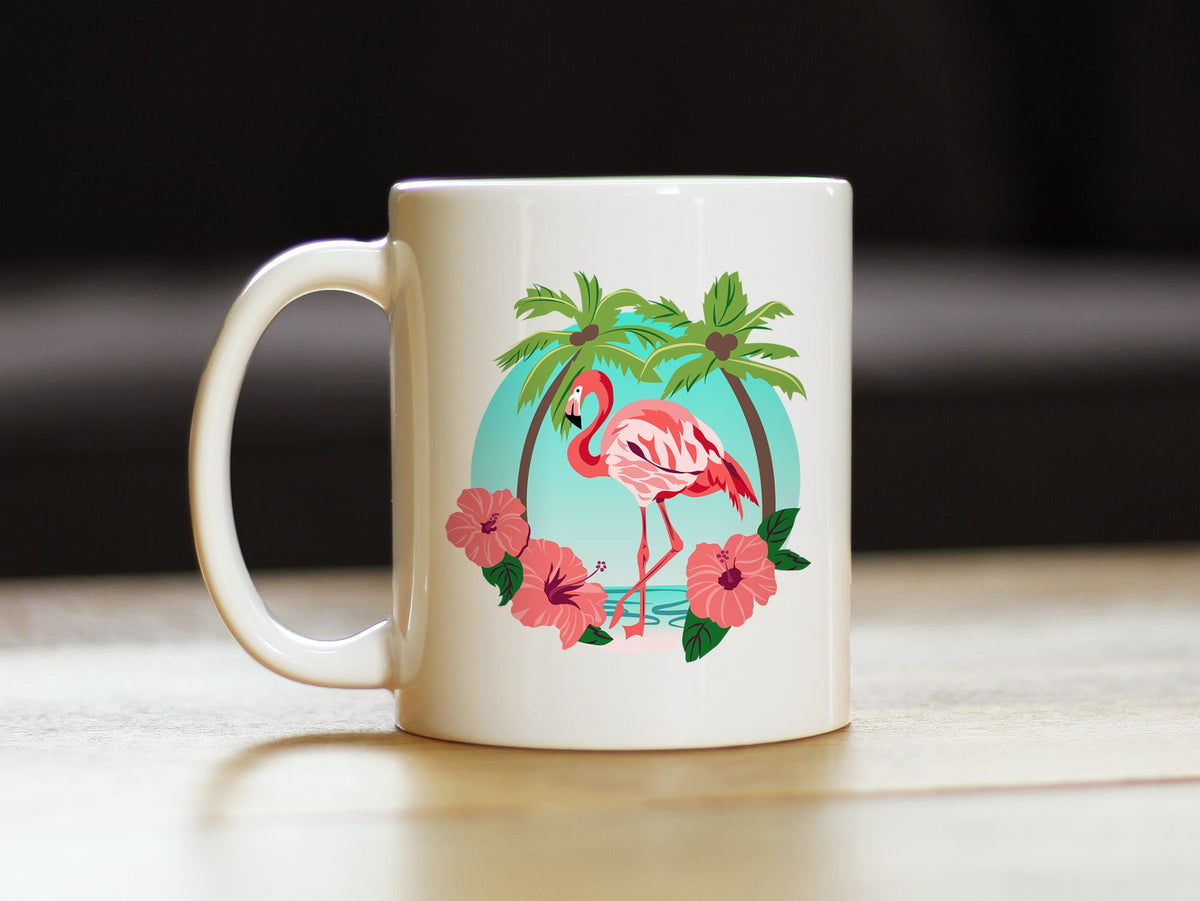 Tropical Flamingo Coffee Mug - Flamingo Gifts & Decor - Large 15oz & 11oz White Ceramic Mugs