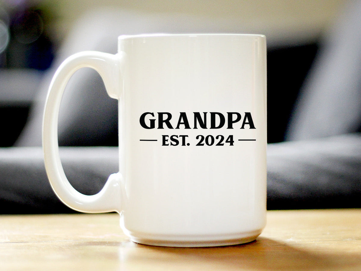 Grandpa Est 2024 - New Grandfather Coffee Mug Gift for First Time Grandparents - Bold
