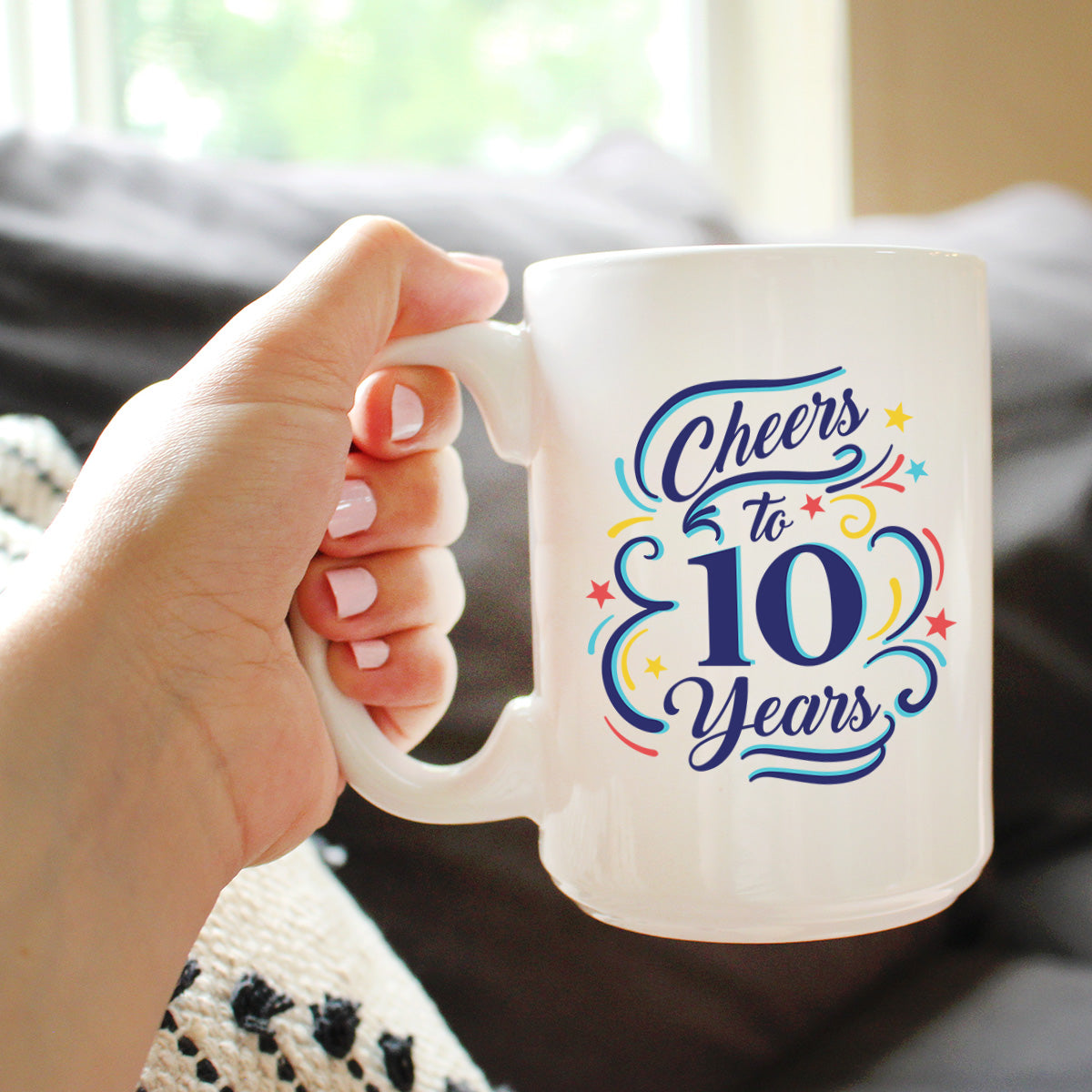 Cheers to 10 Years - Coffee Mug Gifts for Women & Men - 10th Anniversary Party Decor
