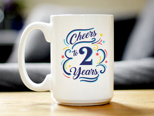 Cheers to 2 Years - Coffee Mug Gifts for Women & Men - 2nd Anniversary Party Decor