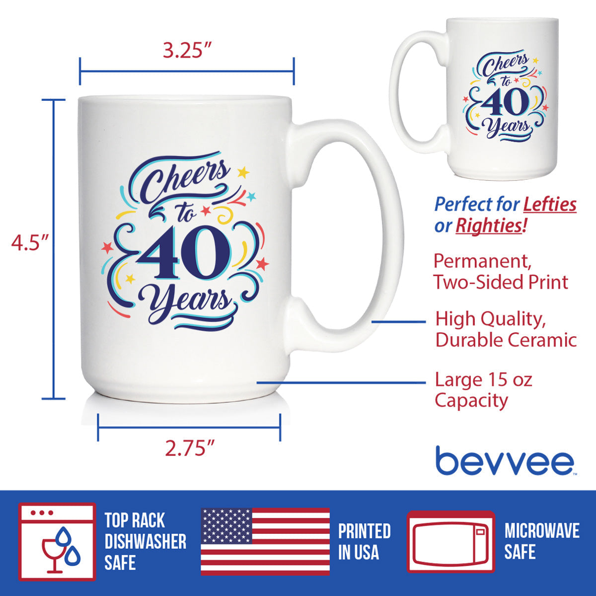 Cheers to 40 Years - Coffee Mug Gifts for Women & Men - 40th Anniversary Party Decor