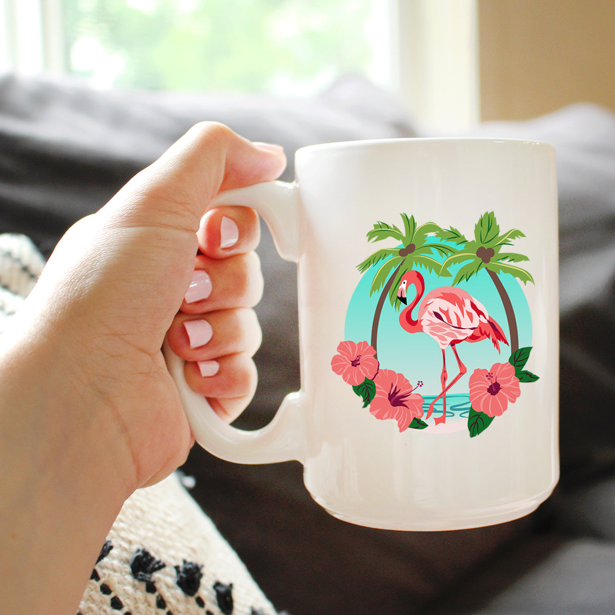 Tropical Flamingo Coffee Mug - Flamingo Gifts & Decor - Large 15oz & 11oz White Ceramic Mugs