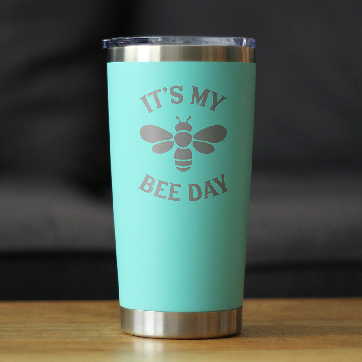 Bee Day - Funny Birthday Coffee Tumbler Cup with Sliding Lid - Stainless Steel Insulated Mug - Bumblebee Bday Party Décor