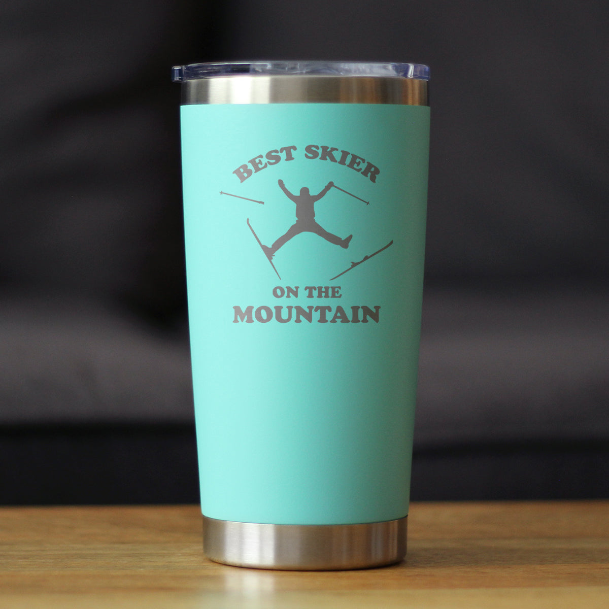 Best Skier On The Mountain - Insulated Coffee Tumbler Cup with Sliding Lid - Stainless Steel Travel Mug - Fun Skiing Gifts and Decor for Skiers