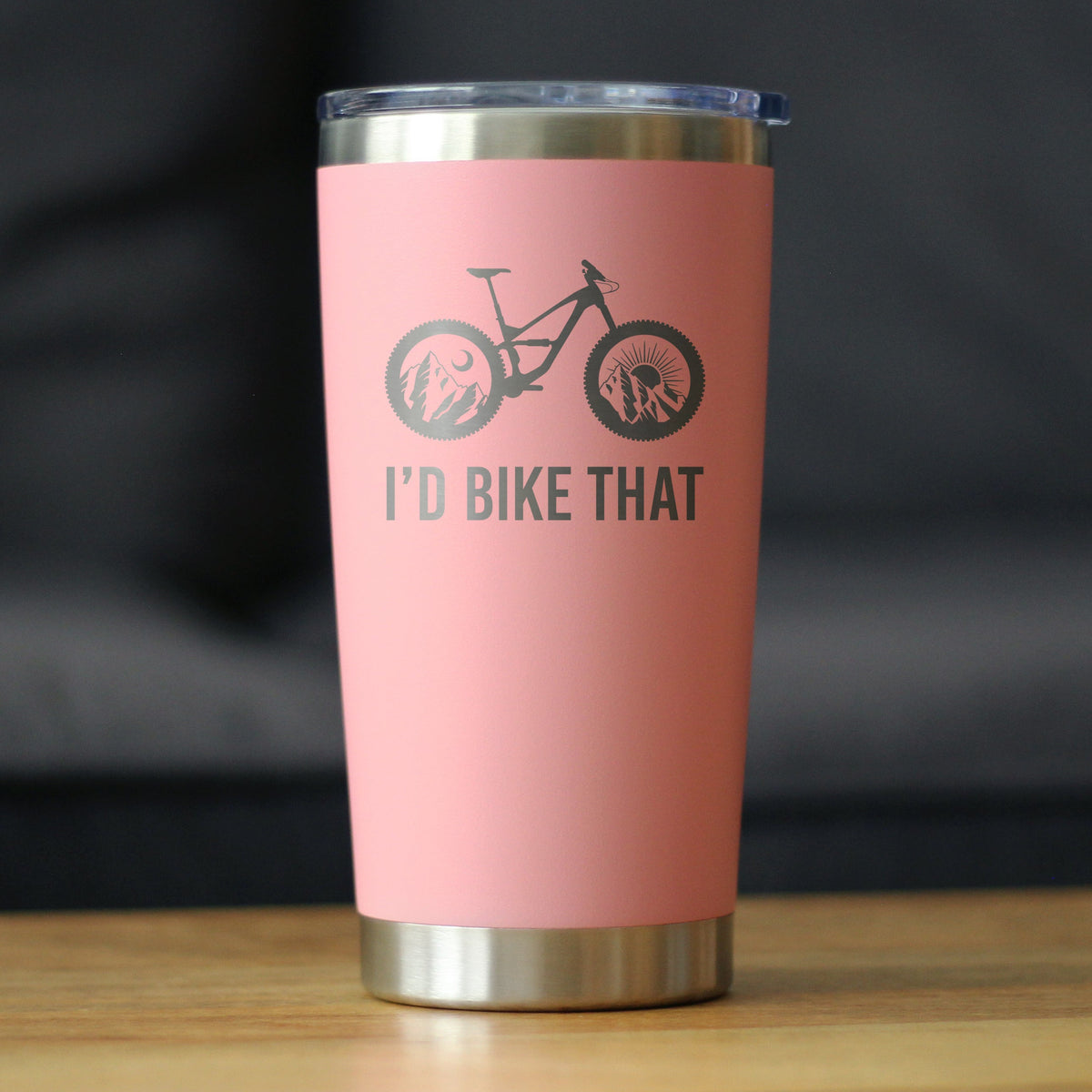 I'd Bike That - Insulated Coffee Tumbler Cup with Sliding Lid - Stainless Steel Insulated Mug - Cool Bicycle Themed Decor and Gifts for Mountain Bikers