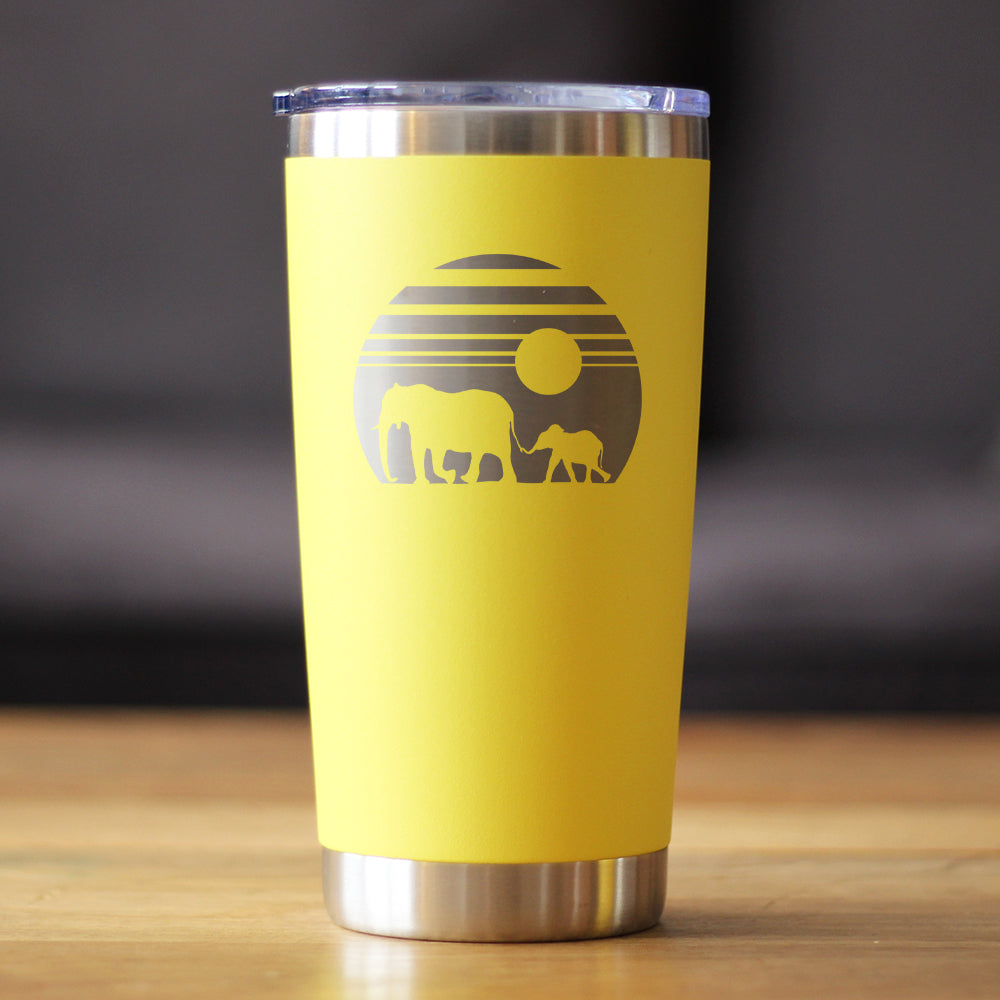 Elephant Sunset - Insulated Coffee Tumbler Cup with Sliding Lid - Stainless Steel Travel Mug - Unique Safari Gift for Women and Men